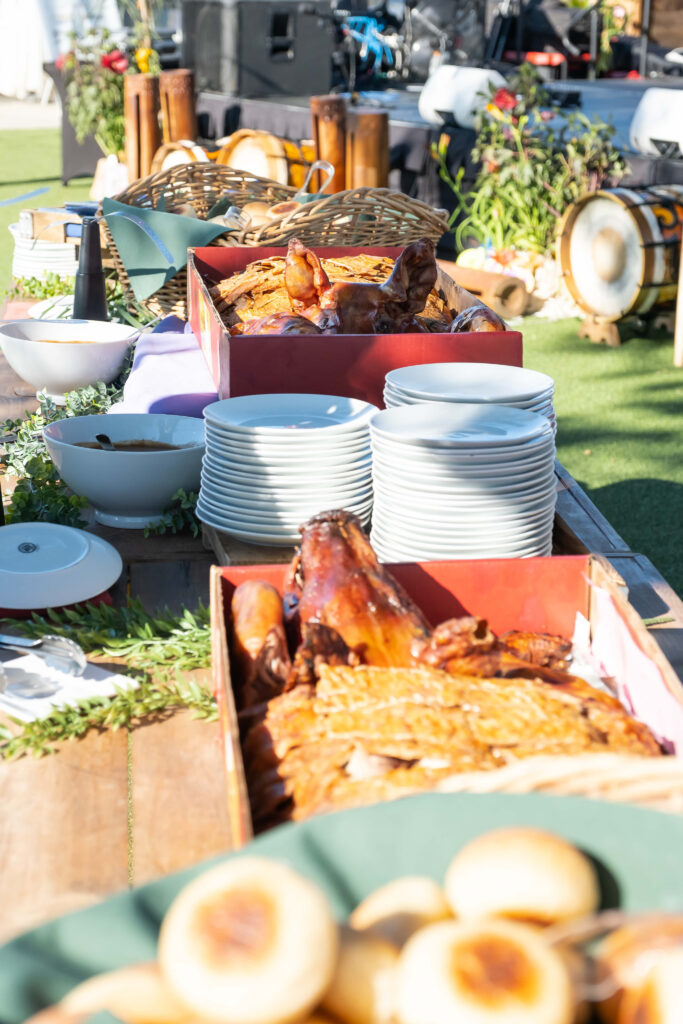 Layout of food and plates