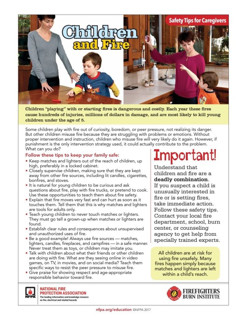 Children and Fire Safety Tips for Caregivers page