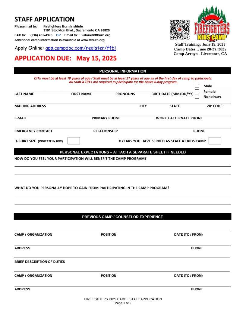 Screenshot of staff application
